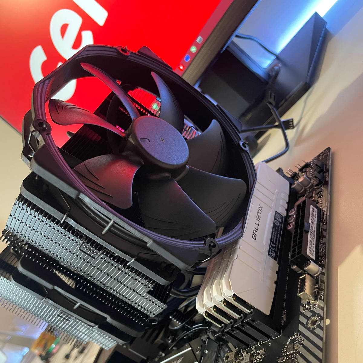 motherboard with cpu cooler and ram memory